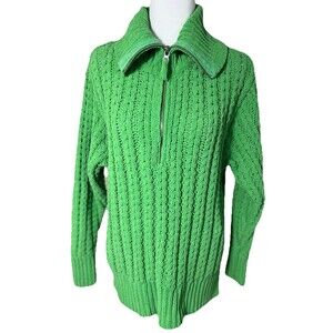 Aerie Cable Knit 1/4 Zip Sweater Bright Green Chunky Knit Warm Oversized Small